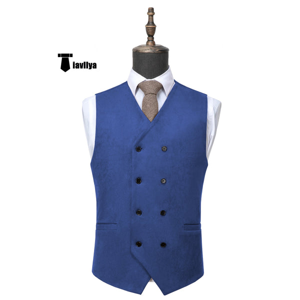 Casual Men’s Fashion Double Breasted Suede V Neck Waistcoat Denim Vest Xs / Royal Blue Suit