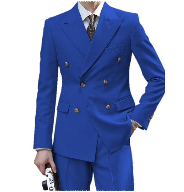 2 Pieces Suit - Fashion 2 Pieces Mens Suit Flat Peak Lapel Double Breasted Tuxedos For Wedding (Blazer+Pants)