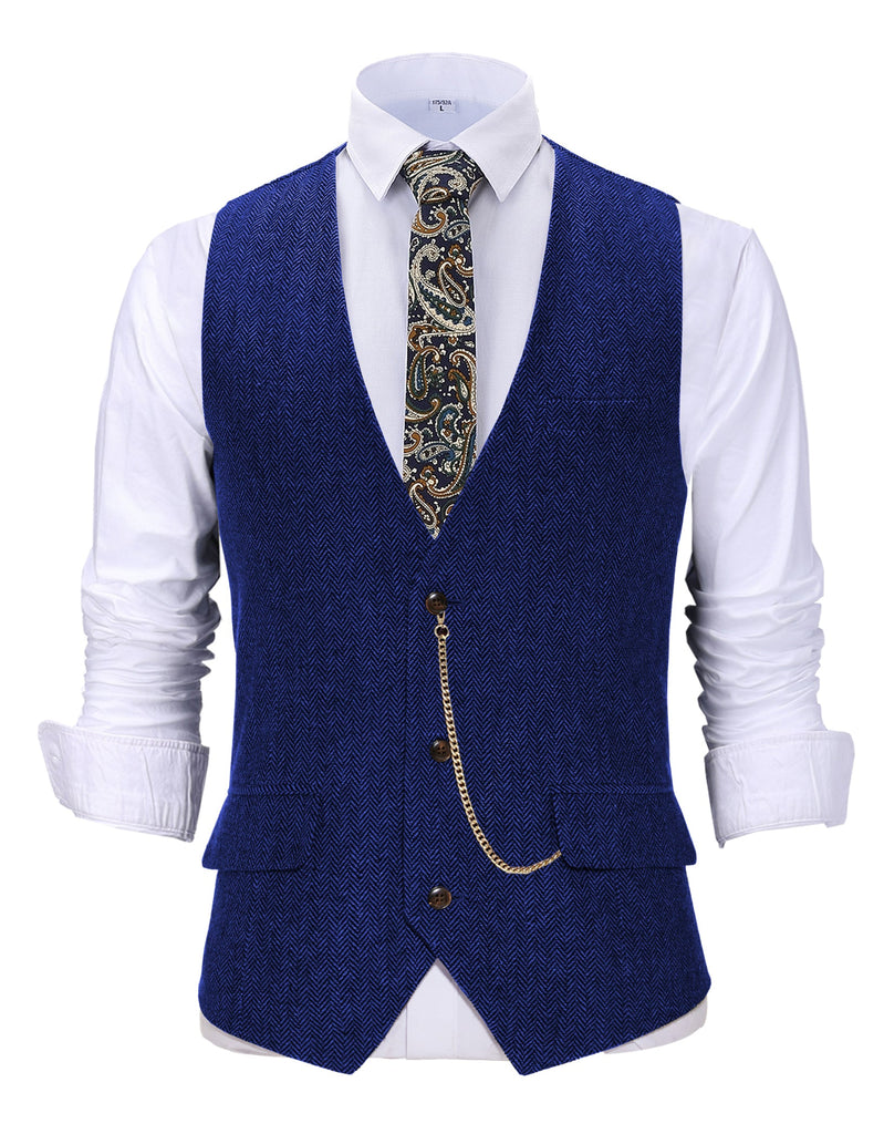 Suit Vest - Casual Men's Herringbone V Neck Waistcoat