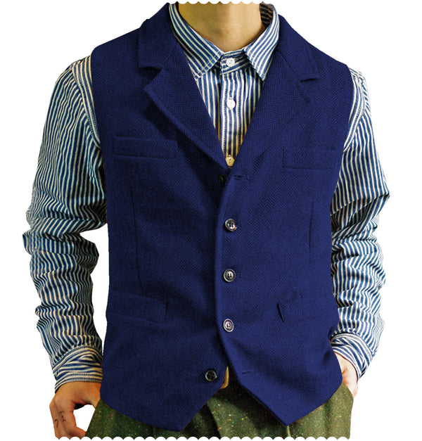 Suit Vest - Fashion Men's Vest Tweed Notch Lapel Waistcoat