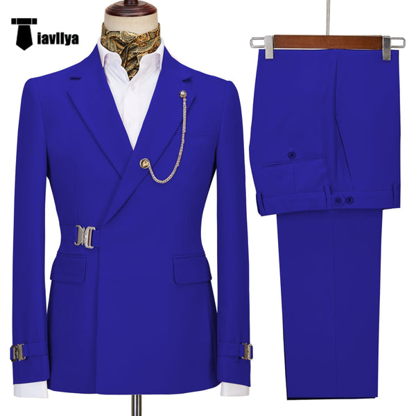 2 Pieces Suit - 2 Piece Men's Suit With Metal Clasp Slim Fit Suit Stylish Tuxedo Suit Set (Blazer+Pants)