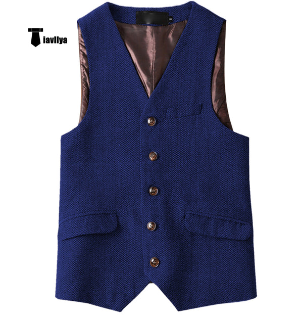 Suit Vest - Vintage Classical Mens Regular Fit Tweed Herringbone V Neck Waistcoat