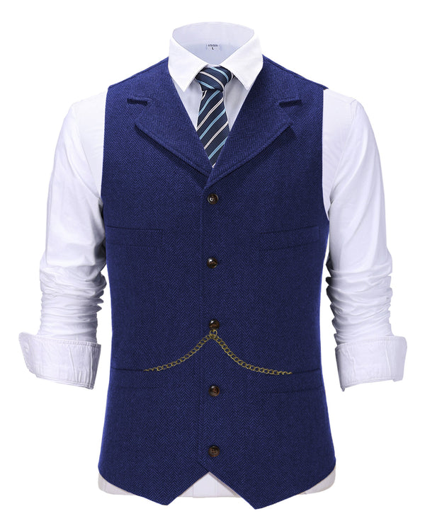 Suit Vest - Casual Men's Tweed Herringbone Notch Lapel Waistcoat