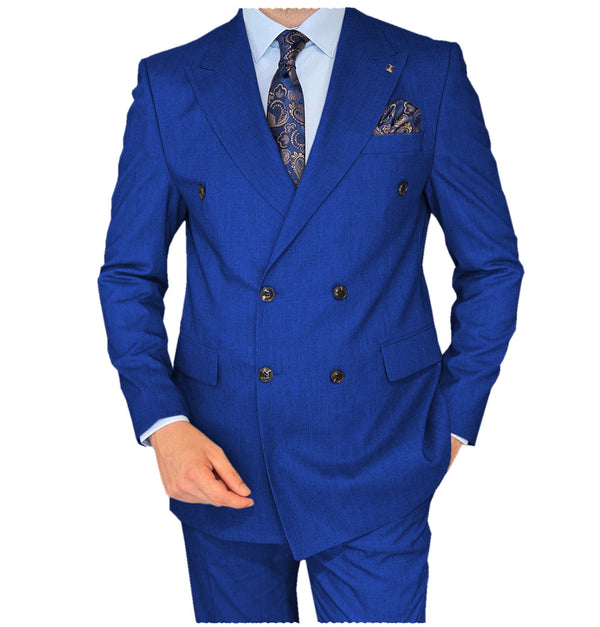 2 Pieces Suit - Business 2 Pieces Mens Suit Flat Peak Lapel Double Breasted Tuxedos For Wedding (Blazer+Pants)