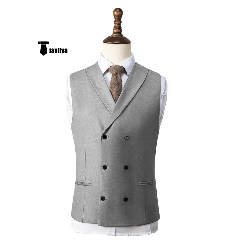 Fashion Men’s Suit Vest Regular Fit Shawl Lapel Waistcoat Wedding Xs / Silver