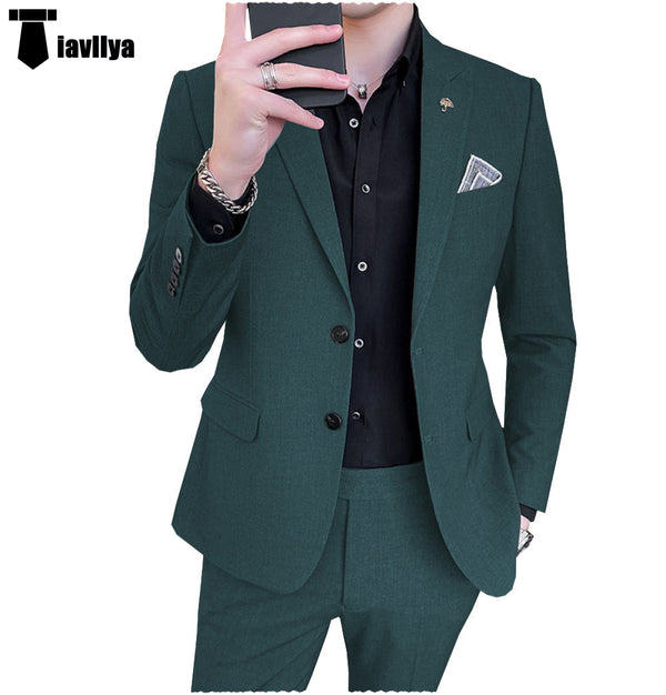 2 Pieces Suit - Fashion Men's 2 Piece Regular Fit Peak Lapel Flat Men's Suit (Blazer+Pants)