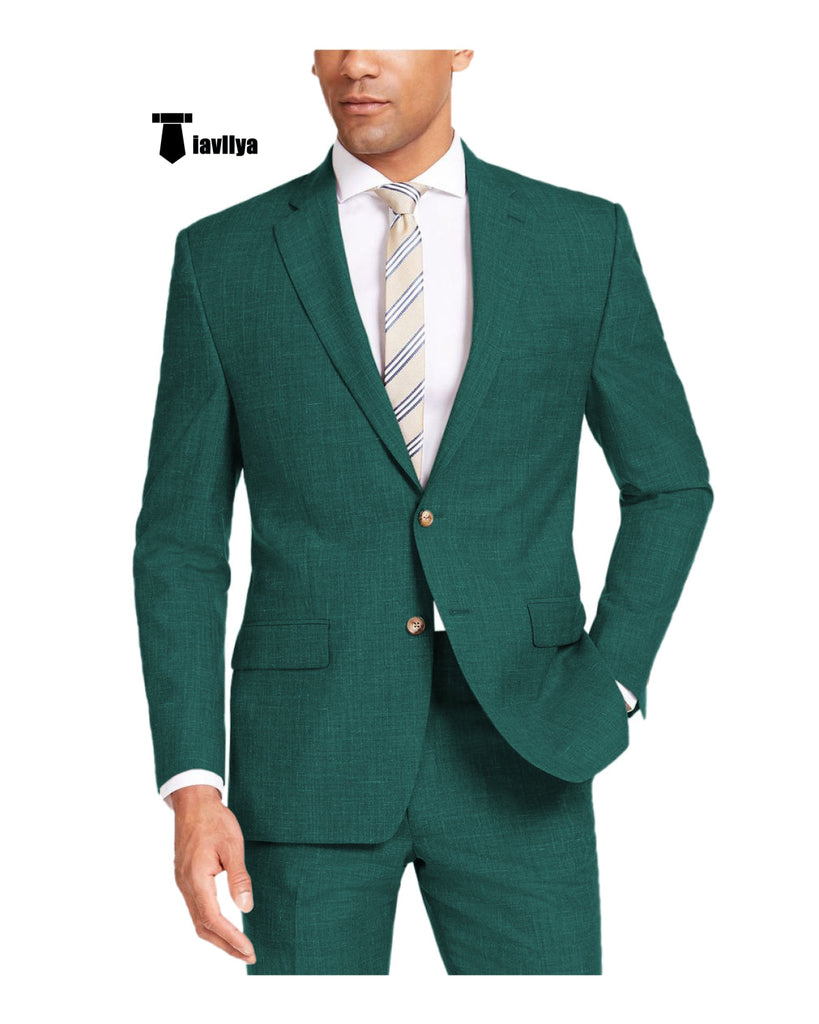 Casual Men’s 2 Pieces Suit Notch Lapel Linen For Wedding (Blazer + Pants) Xs / Teal Pieces Suit