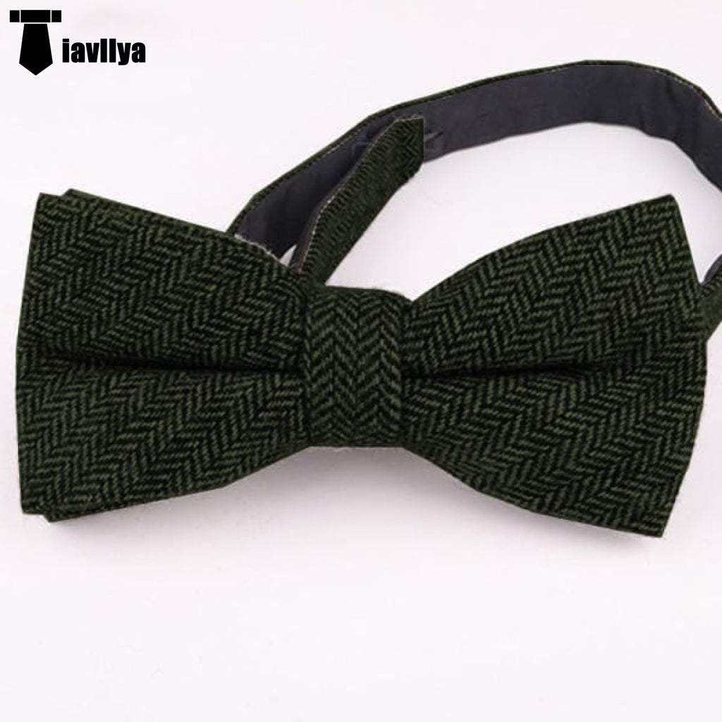 Formal Men’s Classic Design Herringbone Bow Tie Army Green Accessories