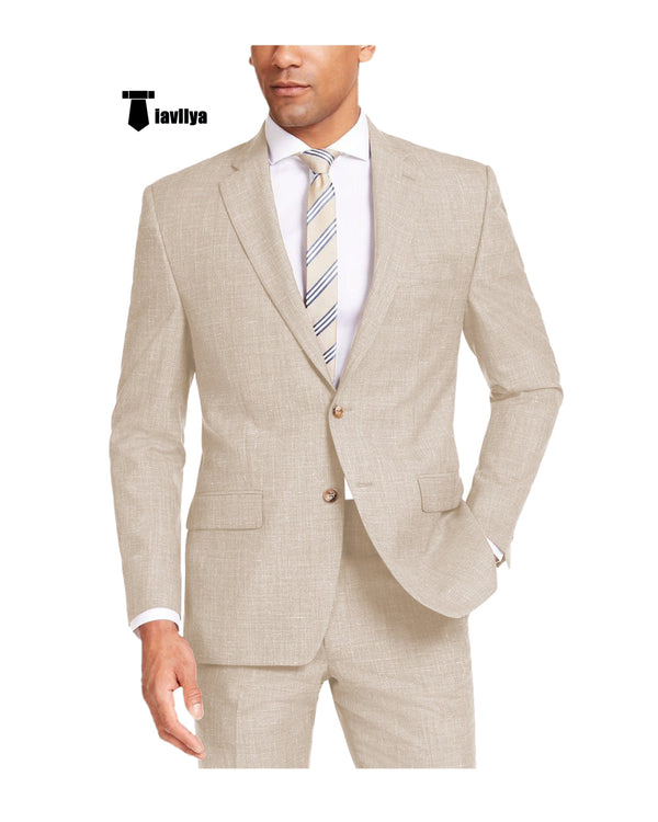 Casual Men’s 2 Pieces Suit Notch Lapel Linen For Wedding (Blazer + Pants) Xs / Beige Pieces Suit