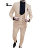 Fashion Men’s Suit 3 Piece Peak Lapel Flat Tuxedo Wedding (Blazer + Vest + Pants) Xs / Beige