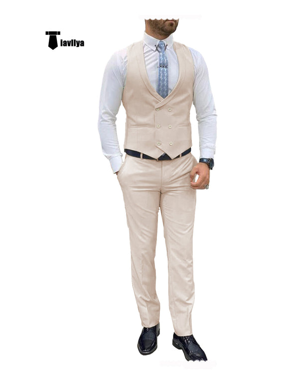 Double Breasted Formal 2 Pieces Mens Suit For Wedding(Vest + Pants) Xs / Beige Suit