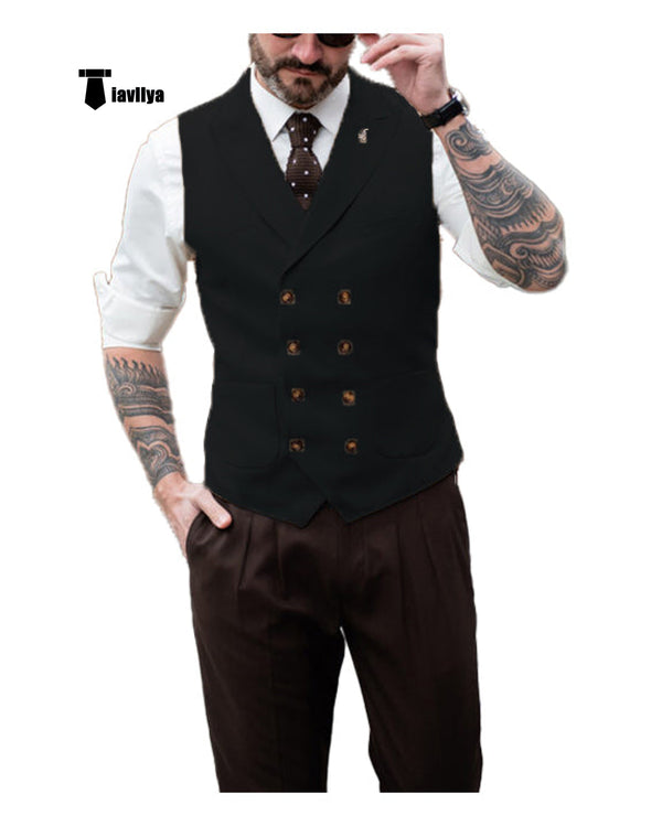 Fashion Men’s Suit Vest Regular Fit Peak Lapel Waistcoat Wedding Xs / Black