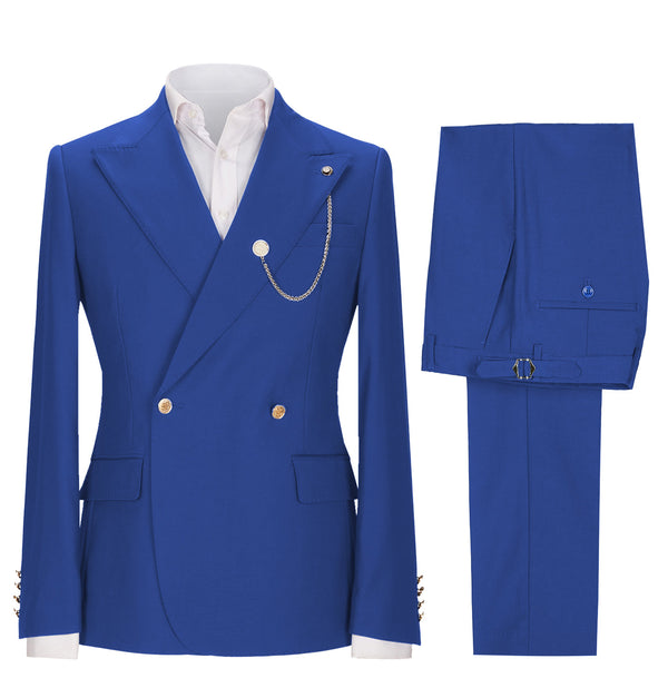 2 Pieces Suit - Fashion 2 Pieces Mens Suit Double Breasted Flat Peak Lapel Tuxedos (Blazer+Pants)