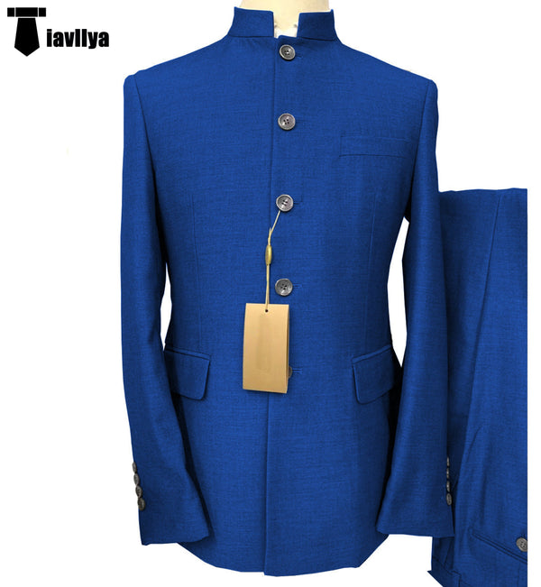 2 Pieces Suit - Classic 2 Piece Men's Slim Fit Solid Color Stand Collar Wedding Suit (Blazer+Pants）