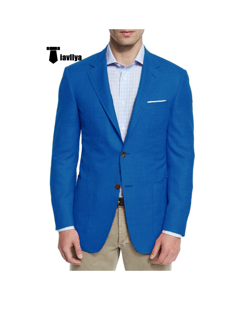 Bussines Men’s 2 Pieces Mens Blazer Notch Lapel Linen For Wedding Xs / Blue