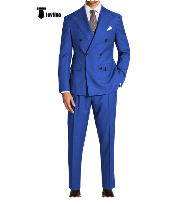 2 Pieces Suit - Formal 2 Pieces Mens Suit Flat Peak Lapel Double Breasted Tuxedos For Wedding (Blazer+Pants)