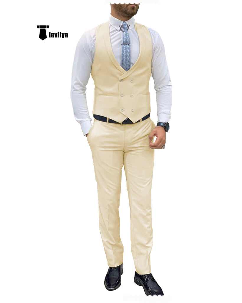 Double Breasted Formal 2 Pieces Mens Suit For Wedding(Vest + Pants) Xs / Champagne Suit