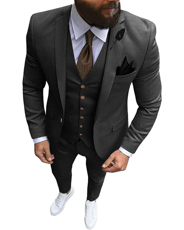 3 Pieces Suit - Fashion 3 Pieces Mens Suit Flat Notch Lapel Tuxedos (Blazer+vest+Pants)