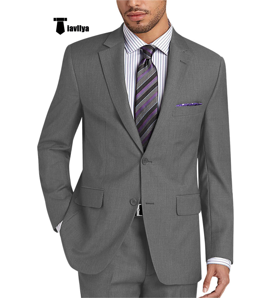 Formal 2 Pieces Mens Suit Flat Notch Lapel Tuxedos For Wedding (Blazer + Pants) Xs / Grey Pieces