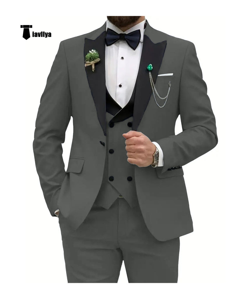 Fashion Men’s 3 Pieces Classic Flat Peak Lapel Tuxedos For Wedding (Blazer + Vest + Pants) Xs /