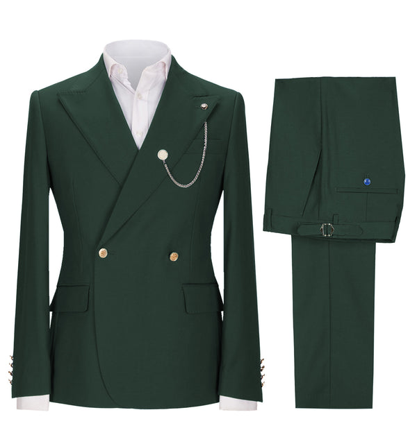 2 Pieces Suit - Fashion 2 Pieces Mens Suit Double Breasted Flat Peak Lapel Tuxedos (Blazer+Pants)
