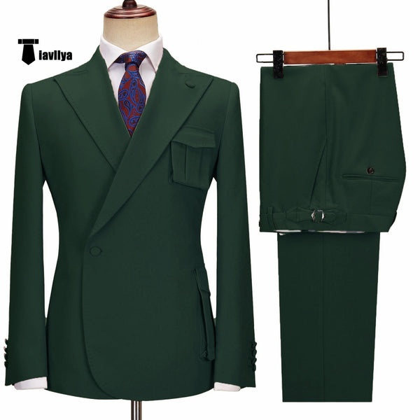 Fashion 2 Piece Men’s Suit Slim Fit Peak Lapel Tuxedo For Wedding (Blazer + Pants) Xs / Hunt