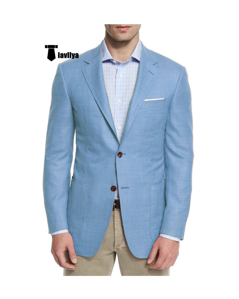 Bussines Men’s 2 Pieces Mens Blazernotch Lapel Linen For Wedding Xs / Light Blue Blazer