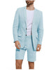 2 Pieces Suit - Formal 2 Piece Men's Suit Flat Linen Notch Lapel Tuxedos (Blazer+Shorts)