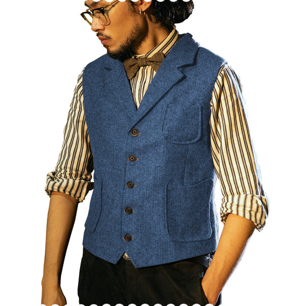 Suit Vest - Fashion Men's Classic Tweed Herringbone Notch Lapel Waistcoat