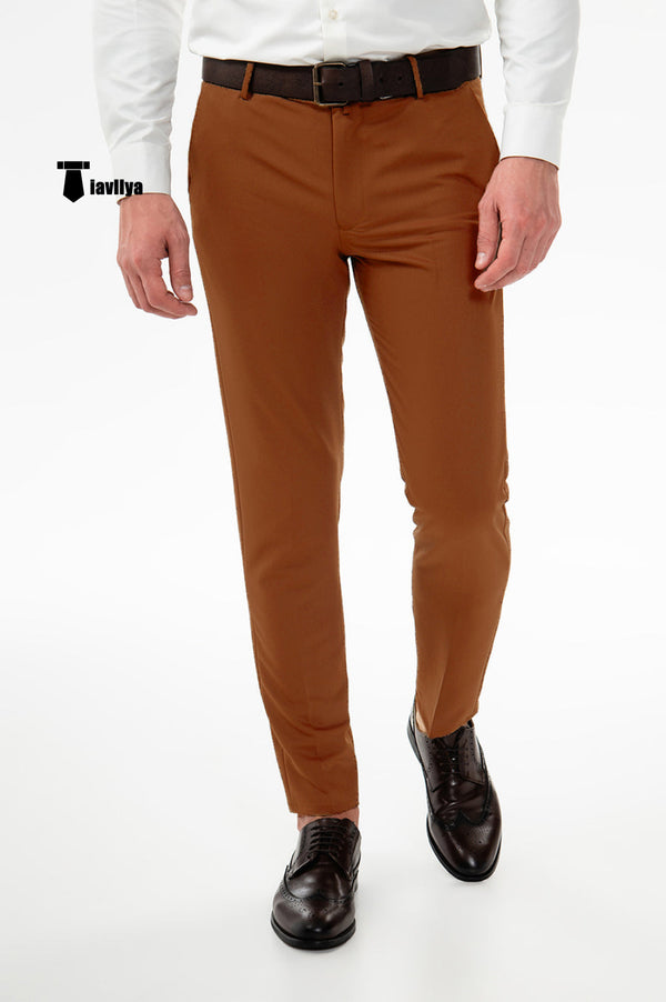 Fashion Men’s Suit Pants Regular Fit Trousers 29W X 28L / Light Brown