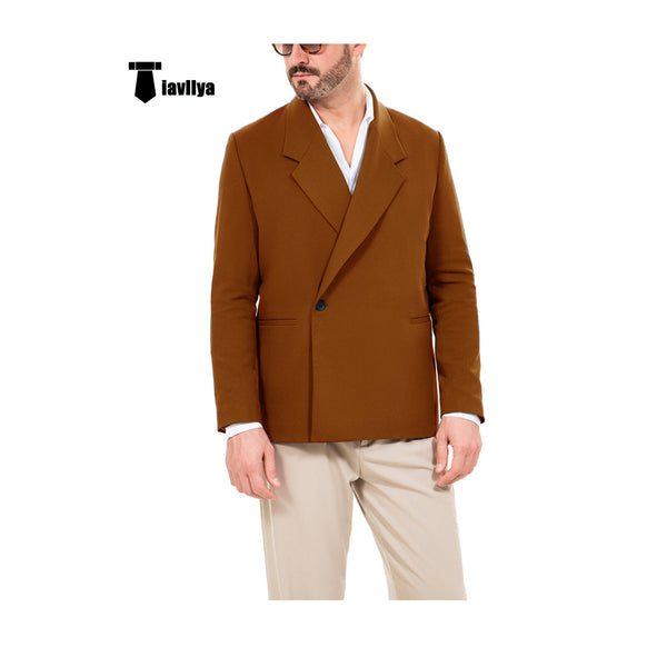 Casual Men’s Slim Fit Notch Lapel Flat Blazer Xs / Light Brown