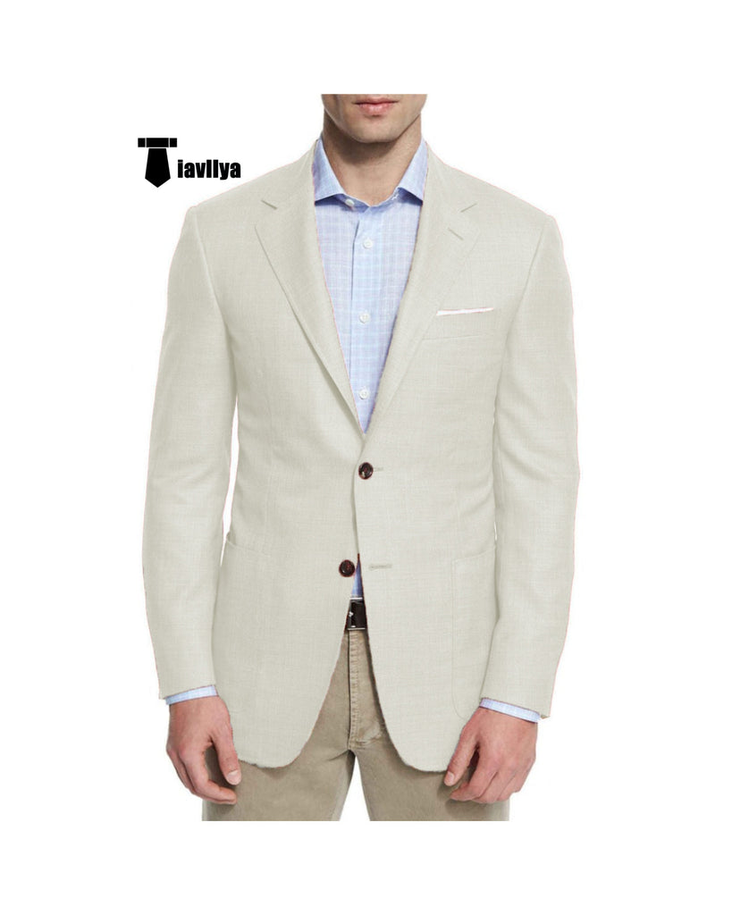 Bussines Men’s 2 Pieces Mens Blazernotch Lapel Linen For Wedding Xs / Lvory Blazer