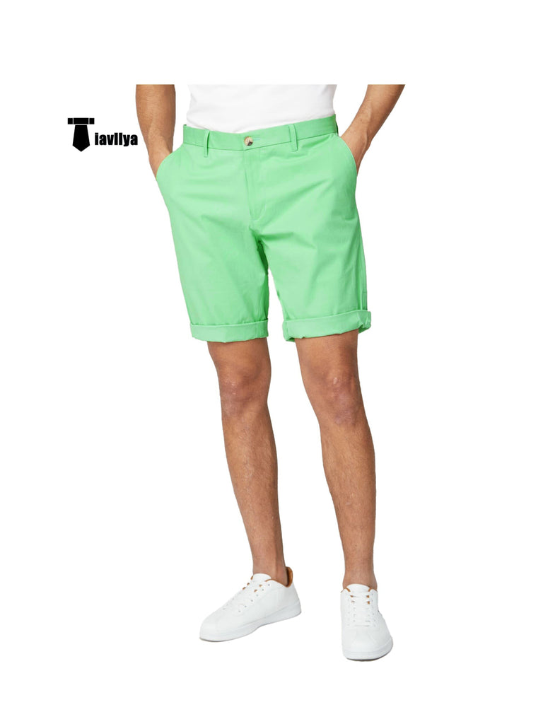 Fashion Men’s Short Pants Flat For Beach Wedding 29W X 28L / Mint Green Suit