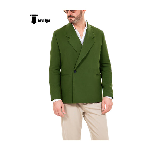 Casual Men’s Slim Fit Notch Lapel Flat Blazer Xs / Olive Green