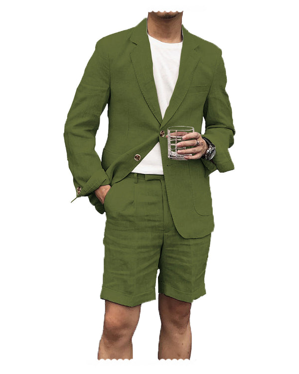 2 Pieces Suit - Leisure 2 Piece Men's Suit Flat Linen Notch Lapel Tuxedos (Blazer+Shorts)