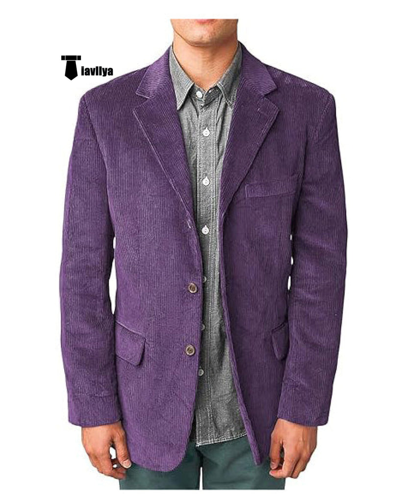 Men’s Casual Corduroy Suit Retro Slim Fit Notch Lapel Sports Jacket Xs / Purple Blazer