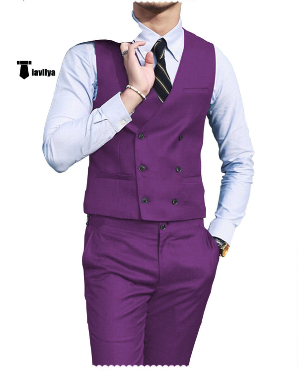 Double Breasted Fashion 2 Pieces Mens Suit For Wedding(Vest + Pants) Xs / Purple Suit