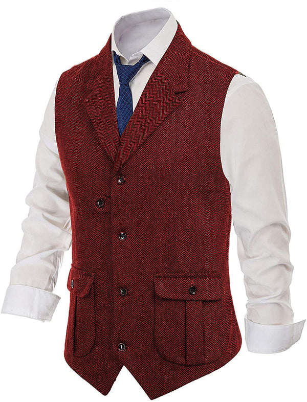 Suit Vest - Men's Classic Tweed Herringbone Notch Lapel Waistcoat