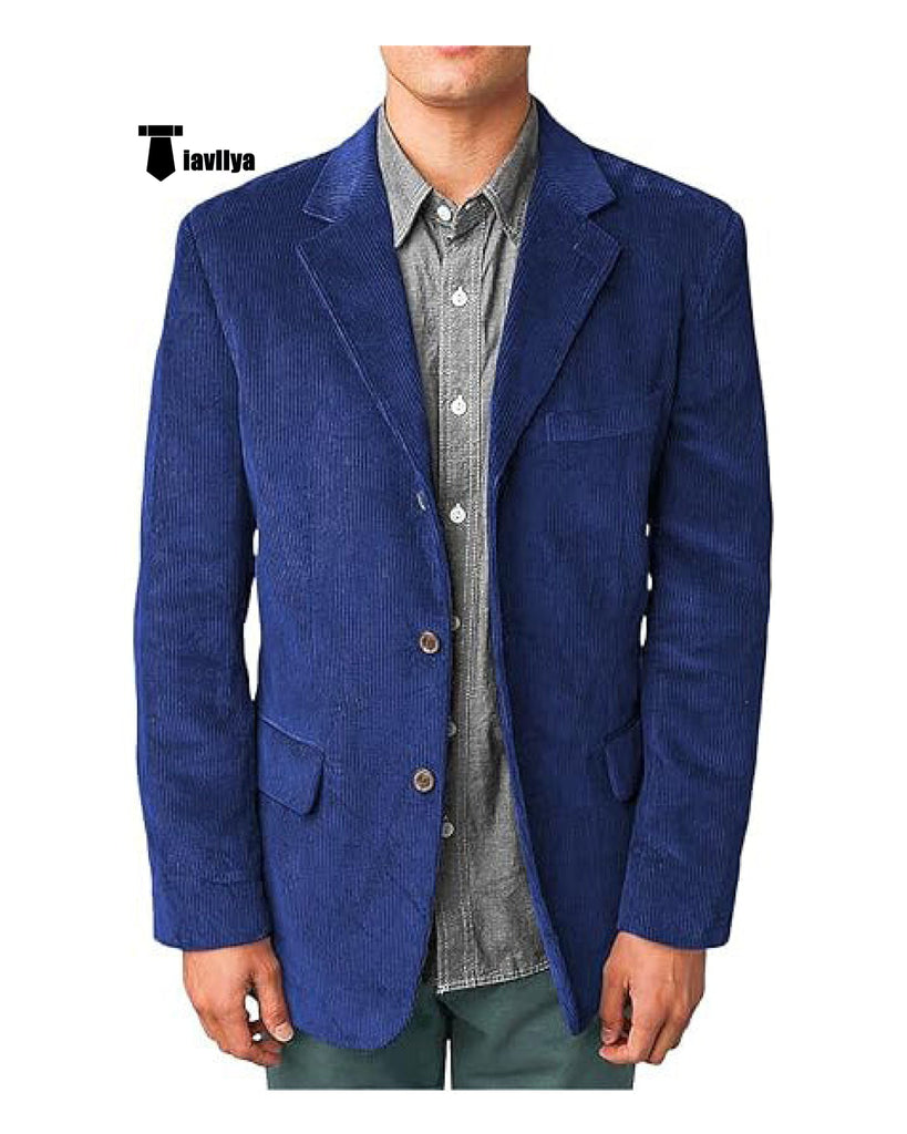 Men’s Casual Corduroy Suit Retro Slim Fit Notch Lapel Sports Jacket Xs / Royal Blue Blazer