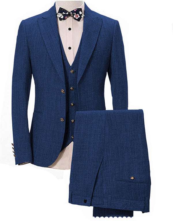 3 Pieces Suit - Fashion 3 Piece Men's Suit Flat Linen Peak Lapel (Blazer+Vest+Pants)