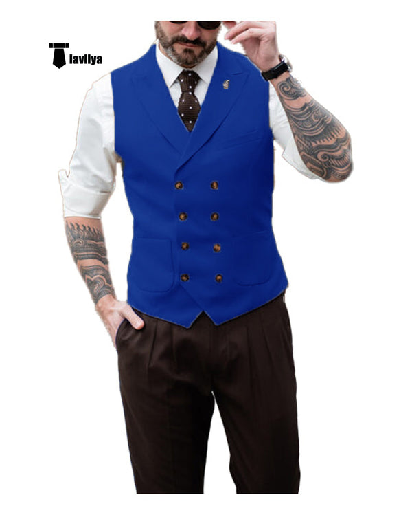 Fashion Men’s Suit Vest Regular Fit Peak Lapel Waistcoat Wedding Xs / Royal Blue