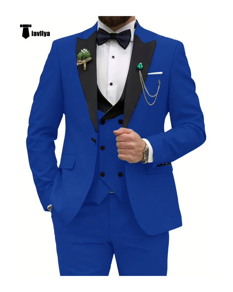 Fashion Men’s 3 Pieces Classic Flat Peak Lapel Tuxedos For Wedding (Blazer + Vest + Pants) Xs /