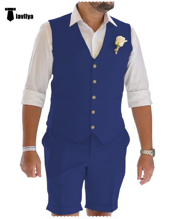 Casual 2 Piece Men's Suit Flat Linen Notch Lapel Tuxedos