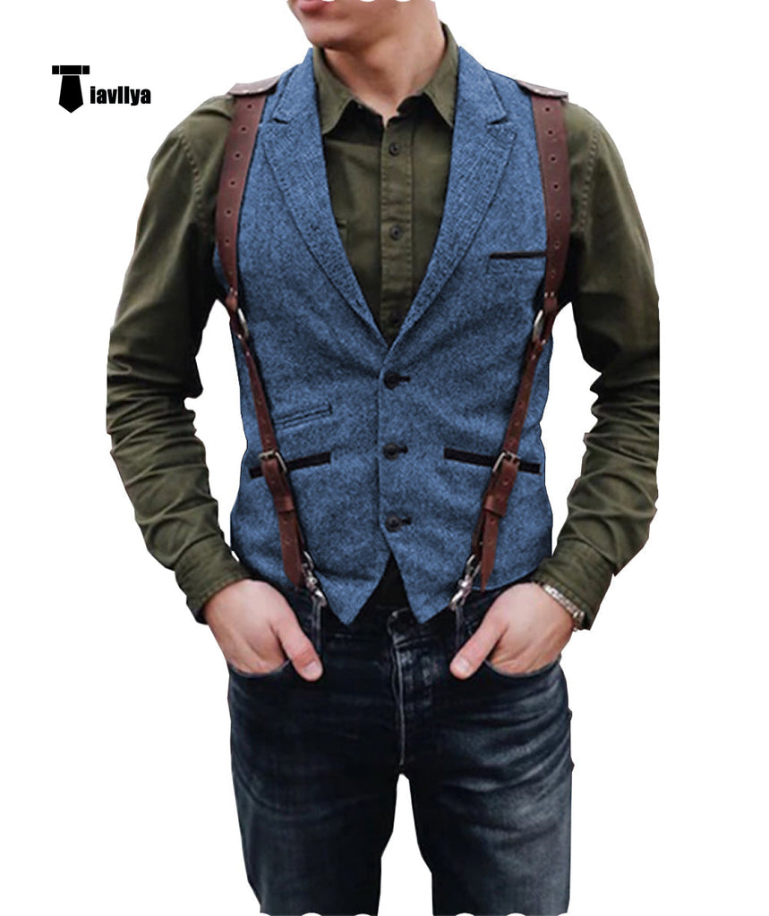 Suit Vest - Vintage Classical Men's Retro Tweed Herringbone Notch Lapel Waistcoat