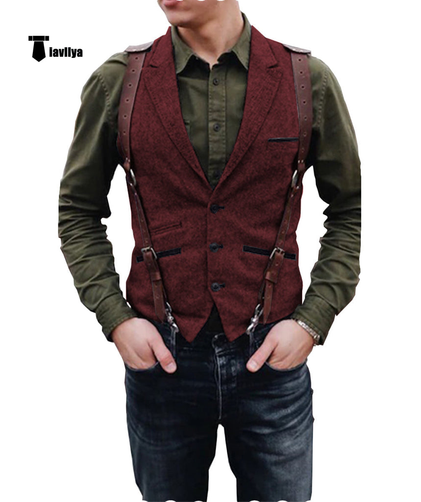 Suit Vest - Vintage Classical Men's Retro Tweed Herringbone Notch Lapel Waistcoat